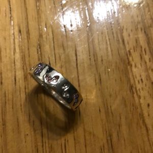 Silver Tone Ring with Pink Butterflies